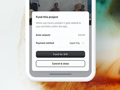 Fund Project bottom sheet fund fundraising ios list minimal payment payment method portfolio project sdg tabs ui ux