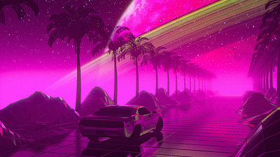 Cosmic Retro Scene 3d art 3d artist 80s 80s style aesthetics cinema 4d cosmic design dodge galaxy maxon3d motion graphics neon palm trees planet retro retrp car vapor vaporwave vintage