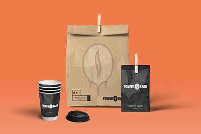 POWER BEAN - COFFEE BAGS & PAPER CUPS blend brand coffee coffee bean coffeecup coffeeshop design eco logotype packaging paper paperbags power premium product roastery typography