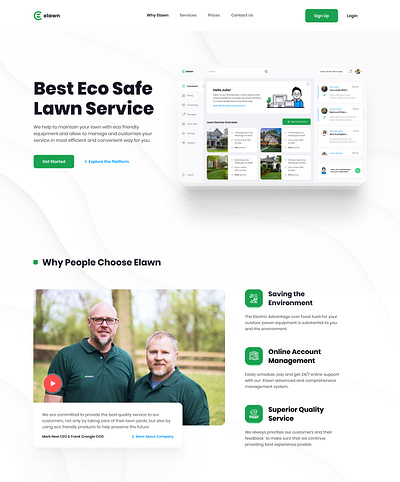 Elawn Eco Lawn Care Service casestudy dashboad eco landing page lawn lawn care lawn care service lawncare mobile product design service style guide ui ux ux case study web design