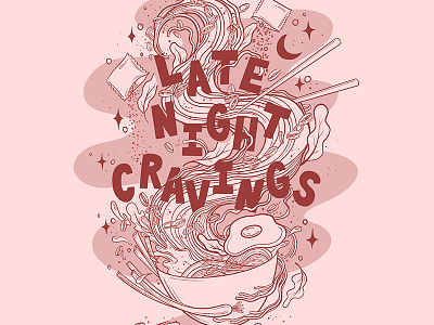 Late Night Ramen Cravings Line Work food food illustration food lettering food type hand lettering illustration lettering noodles procreate ramen ramen noodles red typography