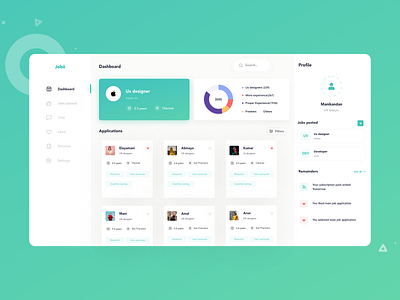 Job Dashboard android app application dashboard dashboard design design dribbble illustration interaction ios job application job dashboard job listing jobs likes notifications resume design typography ui uidesignpatterns ux