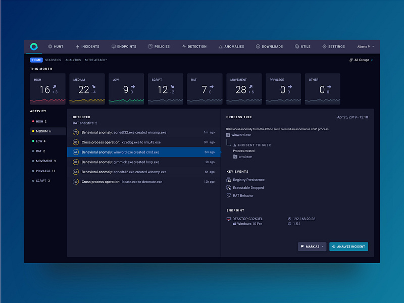 ReaQta Home screen cybersecurity saas