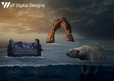 Raging Waves adobe photoshop animal art art work artwork design digital art effects flat illustration image editing image manipulation images inspiration nature photo photoshop polar bear portrait sunset