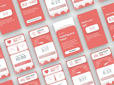 Ticker Timer Screens app app design cardio design health heart rate monitor mobile app seniors thoughtful design timer ui uiux ux workout
