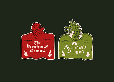 Rum Labels demon devil dragon illustration label liquor rum
