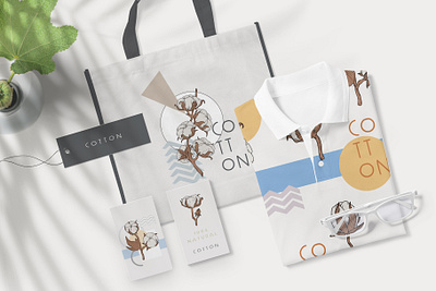 Hand drawn cotton plant. 100% natural. abstract background branding cotton design fabric geometry illustration logo natural pattern ui ux vector