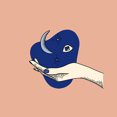Holding the Night drawing drawing style eye eyes hand illustration ipad pro moon procreate procreate app stars weird womenofillustration womenwhodraw