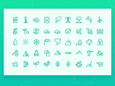 Green Style Icons Set 🌿 camping clean concept design green icon icon design icon set iconography nature simple survival ui ux vector