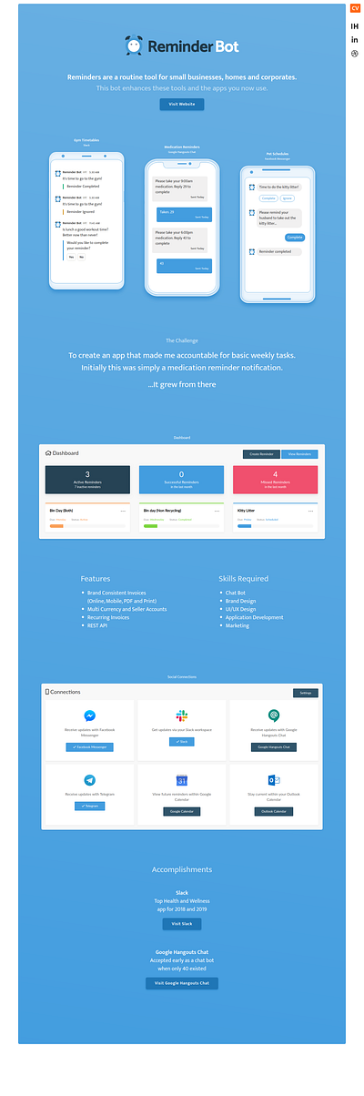 Reminder Bot - Chris Vincent app branding design homepage logo reminder ux web webdesign website weddesign