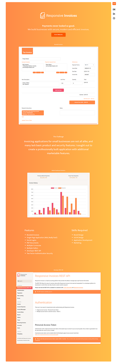 Responsive Invoices - Chris Vincent app branding design homepage invoice invoice design ui web webdesign website