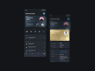 Personal CRM. Dark Mode businesscard crm dark dark app dark mode dark theme dark ui dashboard dashboard app dashboard design dashboard ui finance fintech ios mobile app mobile app design mobile design product design uiux ux