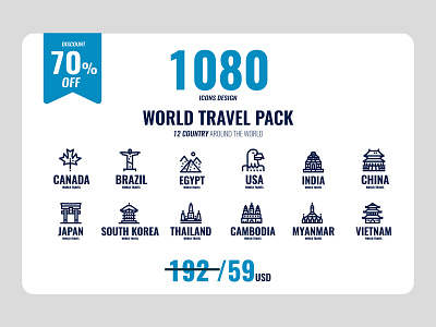 World travel icons bundle brazil bundle cambodia canada china discount egypt graphicdesign icon icon set icons india japan korea myanmar thailand travel usa vietnam web icons