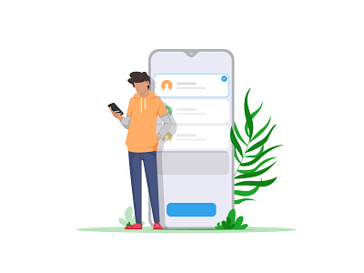 Man using phone branding character characterdesign cool design dribbble element flat illustration illustrator jacket male man mobile phone shoes simple ui vector web