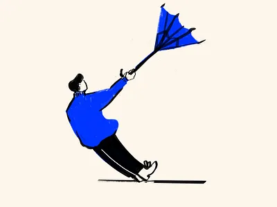 Caught in the wind blue character hand drawn illustration ink man minimalist organic procreate simple stencil umbrella wind