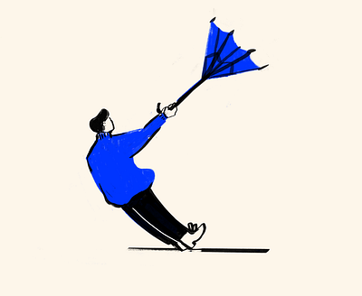 Caught in the wind blue character hand drawn illustration ink man minimalist organic procreate simple stencil umbrella wind