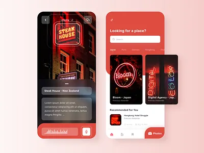 App - Travel Partner ar augmented augmented reality clean design ios mobile app design mobile ui neon popular red social app social media travel travel app travelling ui voice voice assistant vr