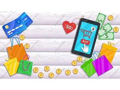 Online mobile shopping app bag business buy card cash coin coupon discount magicallandart marketing mobile mobile app online order sale service shop shopping web wooden