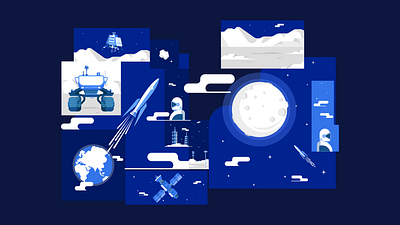 Moon Landing 2020 astroid clouds design flat illustator landing launch moon research rocket rocketlaunch rover space spaceman spacestation