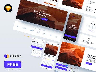 Prime 2.0 - FREE Demo of Design System Kit dashboard design design system freebie mobile app design purple sketch app style guide ui kit ui library web design