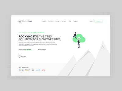 RockyHost UI/UX design 2d branding design host hosting hosting template illustration logo design minimal minimalist mockup rebranding web website