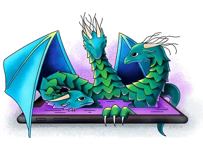 Three-headed Dragon Illustration animal animal art autodesk sketchbook cartoon colorfull concept creature dragon drawing fairytale illustration legend mobile