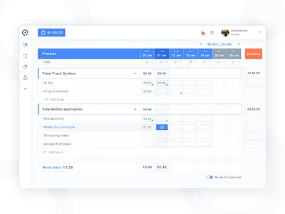 Time Machine dashboad desktop interface managment minimalism product design project sidebar tasks time time attendance time management time tracking to do track ui ux web app web design
