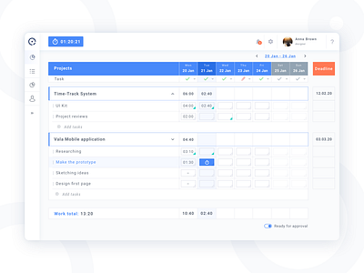 Time Machine dashboad desktop interface managment minimalism product design project sidebar tasks time time attendance time management time tracking to do track ui ux web app web design