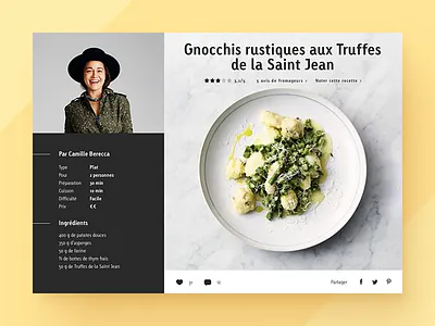 UI for a recipe page cheese cook design flat food recipe ui