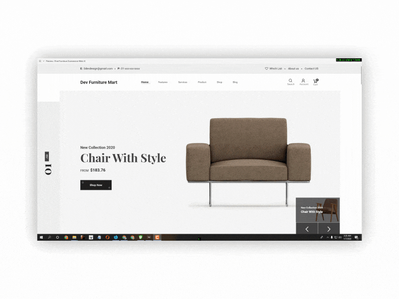 Dev Furniture eCommerce Website UI Free Download branding business concept corporate design download free freebie furniture furniture retail furniture shop furniture store grid minimal psd ui ux website xd