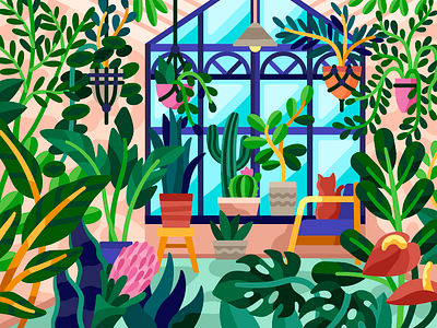 Greenhouse coloring book eco flatdesign freshness gallery game illustration glasshouse greenhouse hothouse illustration plants vector vector illustration