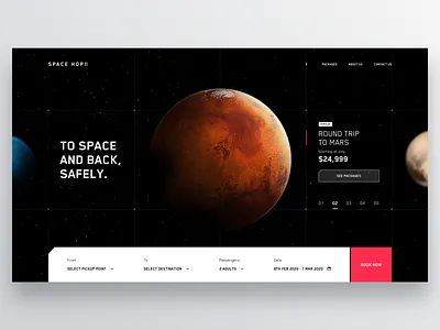 Space Hop - Space Travel book booking clean dark dark ui flat flight galaxy landing mars minimal moon planet space stars travel travelling web website