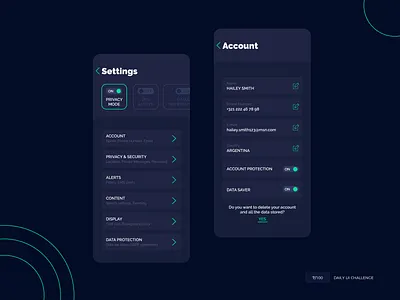 Settings menu app dailyui dailyuichallenge dark menu settings settings ui