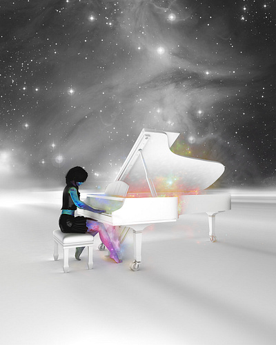 Musique / River flows in you 3d cosmos galaxy girl illustration nebula night sky space stars