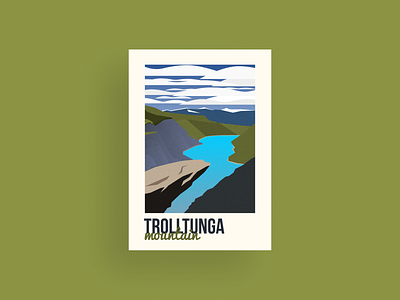 Trolltunga cloud dribbble illustration illustrator lake landscape mountain nature norway river rock sky travel trees trolltunga vector water