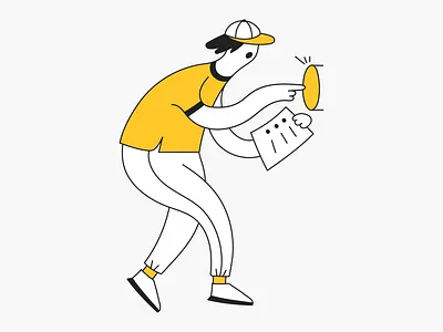 Push the button! action activate approve button character click cute design go guy illustration line line art outline press push result tasks vector yellow