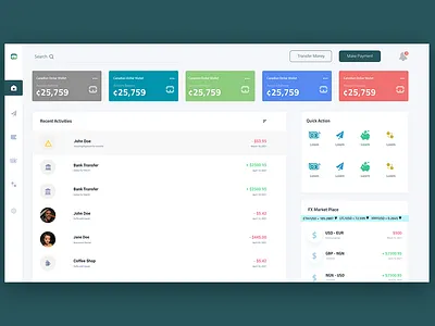 Web dashboard UI dashboard money transfer payments transaction uiux