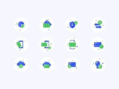 Icons set for promo website of payment system blue design dribbble flat green gsndesign icon design icons illustration interaction semiflat ui vector web