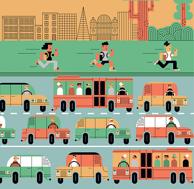 Green Miles character city digital editorial folioart green illustration john devolle line transport urban vector