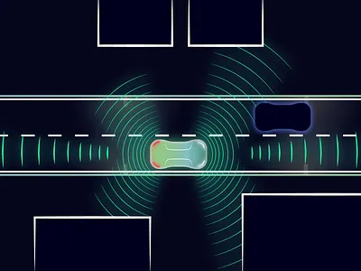 Sensor Illustration for Reevo AR Autonomous Car autonomous branding car dark driving illustration landingpage lidar line self driving sensor street vector