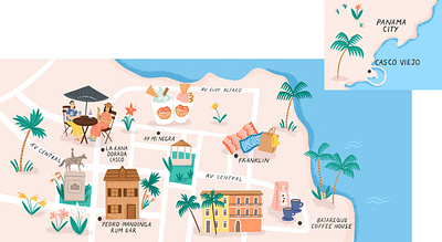 Casco Viejo amelia flower character digital editorial folioart illustration map travel tropical