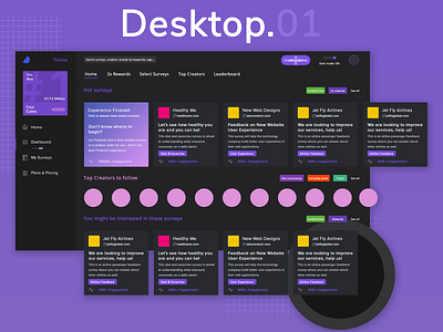 Web App UI UX Concept for Trivias, Quizzes & Surveys app concept daily ui dark mode dark theme design desktop game illustration landing page quiz survey trivia ui ux web web design webdesigner website