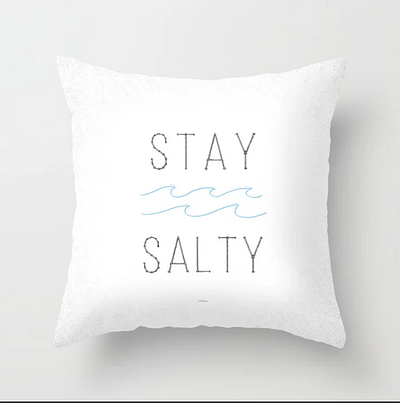 Stay Salty beach black and white black work decor hand lettering home illustration ink interior design line art linework minimalist ocean salty sea stay salty surfing tatoo throw pillow wave