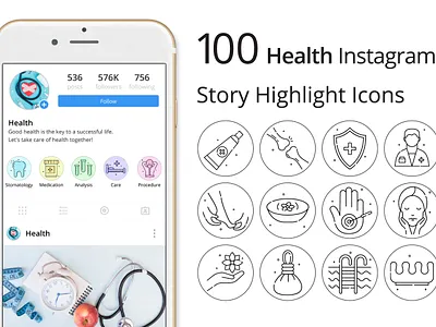 Health Instagram Story Highlight Icons graphics health icons illustration instagram stories typography vector