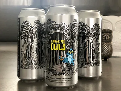 Looking For Owls beer brewery can craft beer design forest graphic design illustration imperial stout label label design owls packagedesign packaging stout