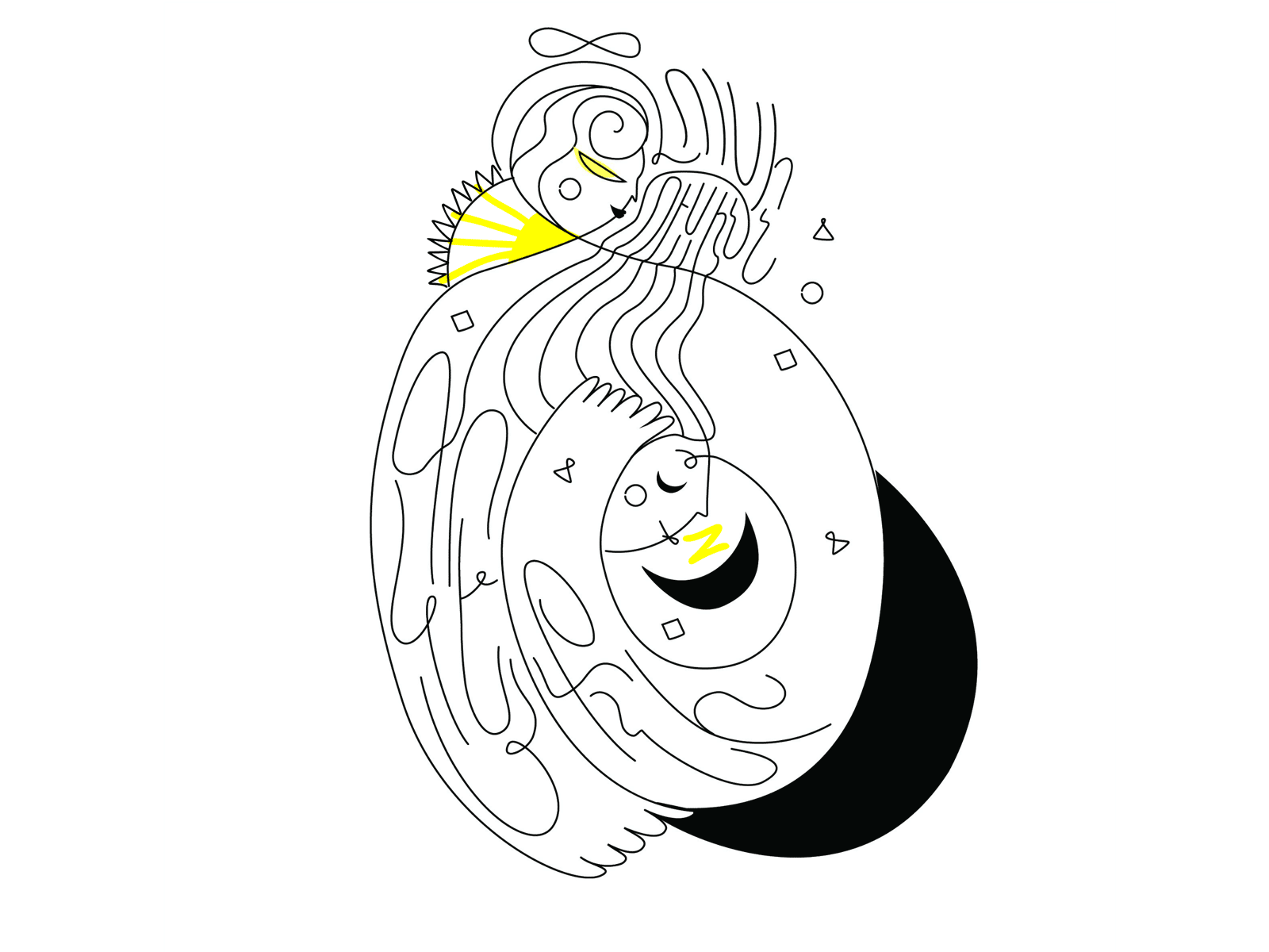 hug&sleep animation black white illustration linework motion design strokes yellow