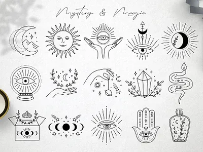 Mystery icons astrology branding hand drawn icon illustration logo magic minimal mystery template vector web