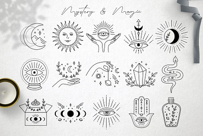 Mystery icons astrology branding hand drawn icon illustration logo magic minimal mystery template vector web