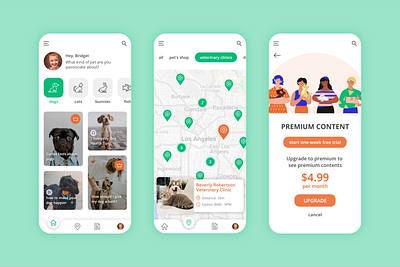 Pets app animals app app concept app design app ui cats dogs illustraion map paywall pet app pets premium design ui deisgn ui desgin