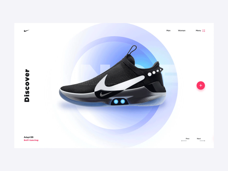 Nike Adapt BB site concept anmation clean design e commerce hero invision studio landing minimal minimalist motion page shoes shop site sizes store transparent ui web website